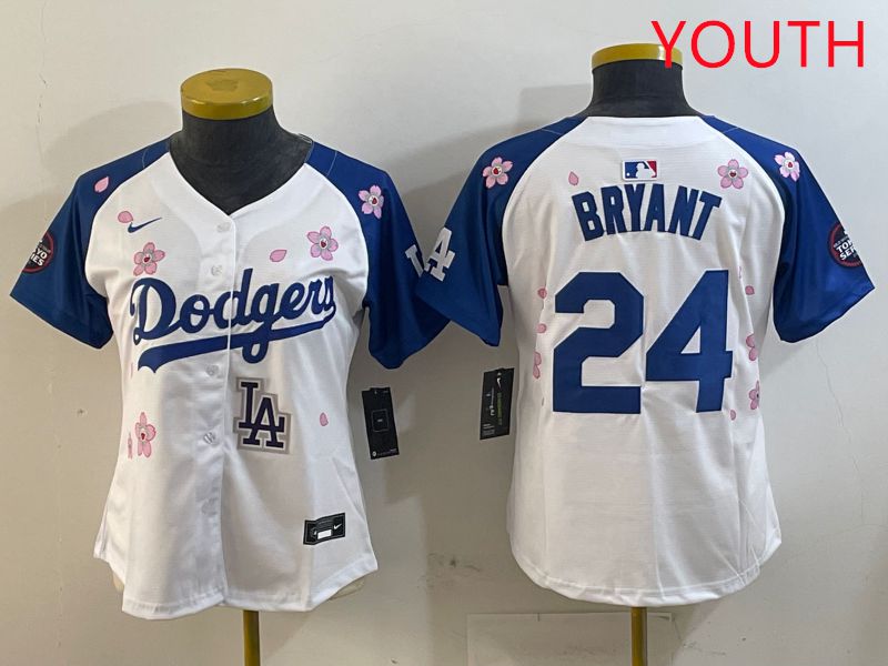 Youth Los Angeles Dodgers #24 Bryant White Blue Sakura Edition 2025 Nike MLB Jersey style 7->youth mlb jersey->Youth Jersey